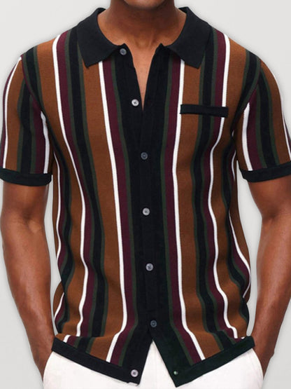 Breasted Stripe Short-Sleeve Shirt