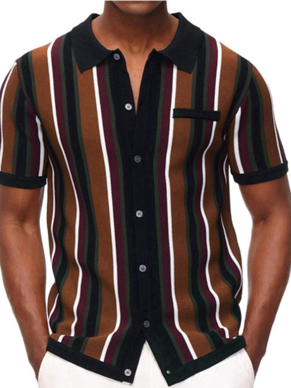 Breasted Stripe Short-Sleeve Shirt