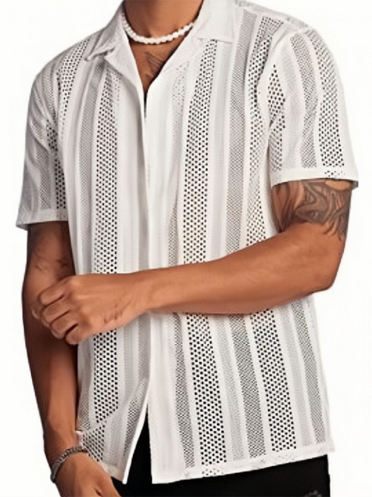 Casual Knitted Short Sleeve Button-Down Shirt