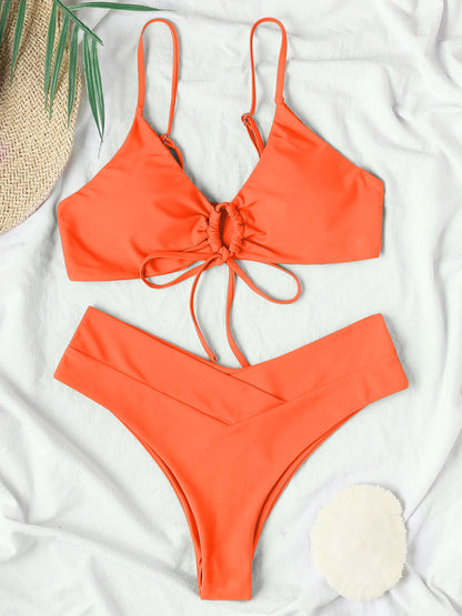 Solid Color Drawstring Bikini