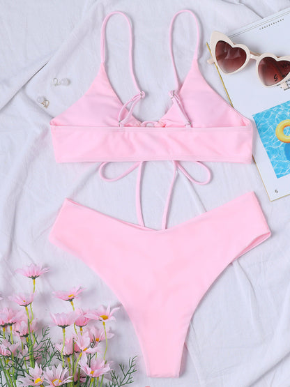 Solid Color Drawstring Bikini