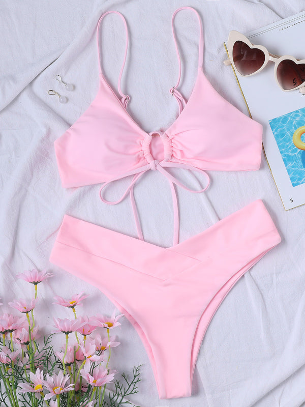 Solid Color Drawstring Bikini