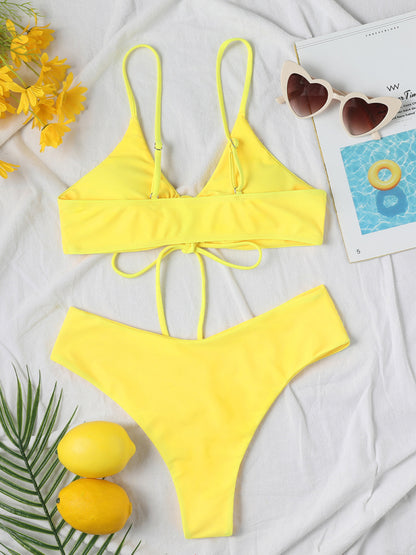 Solid Color Drawstring Bikini